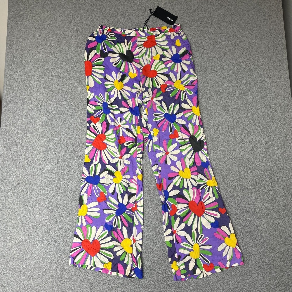 Weekday Womens harper Trouser Sz‎ 40 hippie hearts colorful wide leg
